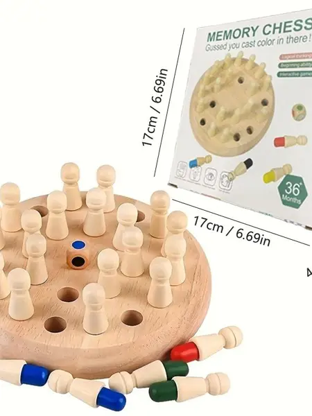 Educational Wooden Memory Chess Puzzle - 17cm Diameter, 4cm Height, 36-Piece Family Board Game, Brain Training Toy, Cool Gifts for Kids, Holiday Present