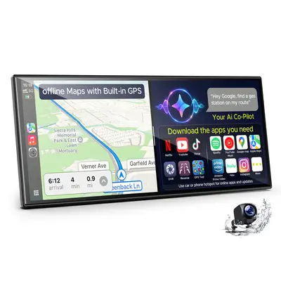 LAMTTO 10.25" AI Car Screen, Android Display with Gemini + Offline GPS + Google Play Apps | Not Just CarPlay - CarPlay Screen for Car Stop Draining Your Phone Battery While Driving, Cars, Car Interior Accessories