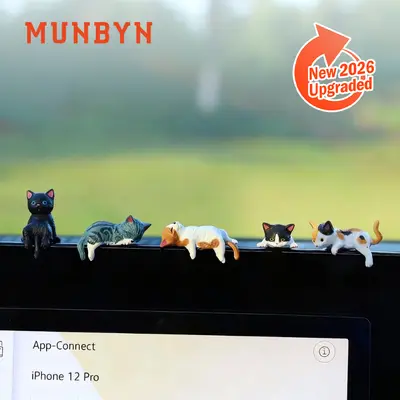 MUNBYN 2026 Mini Resin Cat Desk Figurines Set of 5, Multi-Pose Cute Cartoon Kitty Ornaments, Aesthetic Room & Funky Home Decor Accessory, Office Stationery Accessory, Mini Gift for Coworkers