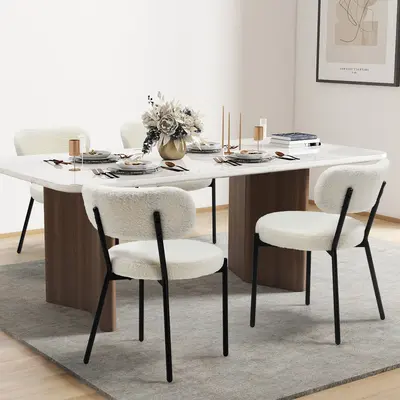 Set of 2 Modern Dining Chairs, Upholstered Dining Chairs with Boucle Fabric, Curved Back, Thick Cushions