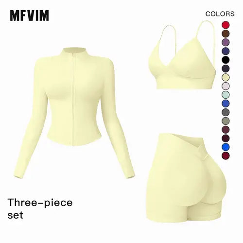 MFVIM Women's Sports Three-Piece Set Impact Compression High Waist Butt Lifting Yoga Pants for Running Yoga Everyday Workouts,summerwins