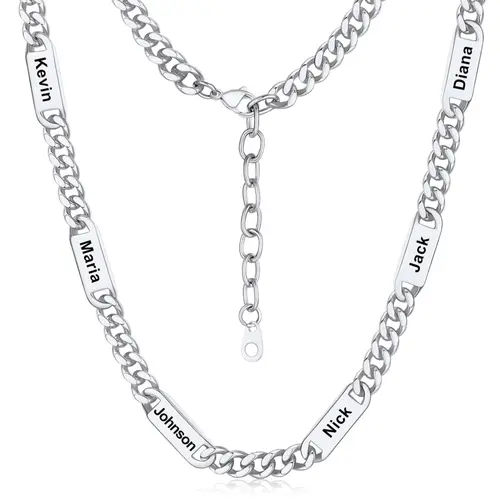 【Add note or leave message for names】PROSTEEL Personalized Stainless Steel Cuban Link Chain Necklace for Men Women, 5mm/7mm/9mm Width Engraving 1-6 Names Steel/ Golden/Black Christmas New Year Customized Gift