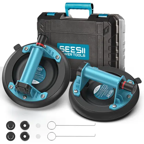 【DealsForYou】SEESII Suction Cups for Glass Lifting: 8" Tile Suction Cup Lifter with Handle and Pump, 200KG Load Capacity Heavy Duty Vacuum Lifter for Lifting Large Tile, Granite, Metal, Windows (2-Pack)