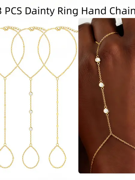 17KM 3Pcs Adjustable 14K Gold-Plated Stack Bracelets - Trendy Dainty Ring Hand Chain Jewelry, summerwins summerwins,summeroutfits,vacationoutfits,beachoutfits