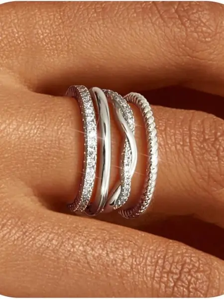 Women's 14K Gold Plated Stackable Gold Rings Set, 4-Count Dainty Thin CZ Rings, Non-Tarnish Sizes 5-10 Plain Bands for Everyday Wear, Casual Promise Wedding Band,summerwins,summeroutfits,vacationoutfits,beachoutfits
