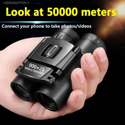 900x25 HD Zoom Outdoor Waterproof Binoculars - BAK4 Metal Telescope with Green Film Objective Lens, Low-Light Visibility, Folding Design, Travel Accessories for Hunting, Camping