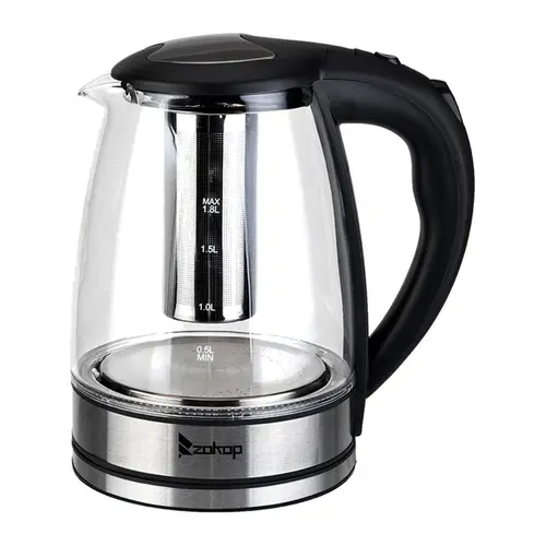 【Summervibes】ZOKOP 1200W/1.8L Electric Glass Kettle US Plug, LED Light, Auto 5 Minutes Shut-off, Boil Dry, Overheat Protection, BPA-Free, for Coffee, Tea, Soup, and More