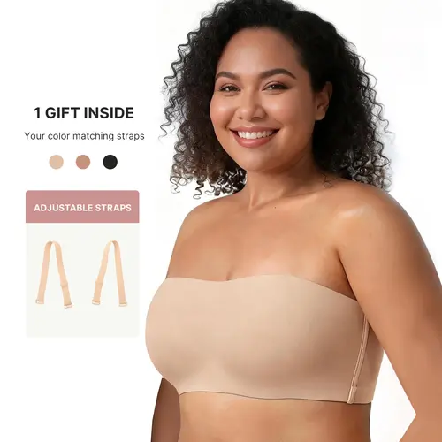 FeelinGirl FeelSoft Anti Slip Bandeau Strapless Bra Plus Size No Underwire Wireless Detachable Straps Seamless Daily Wear Bras