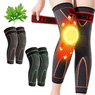 High-Elasticity Unisex Extended-Length Wrap Knee Brace,Breathable Knit Support Sleeve with Artemisia Warmth for Sports & Running,Adjustable Compression Strap for Basketball,Hiking,Joint Pain Relief