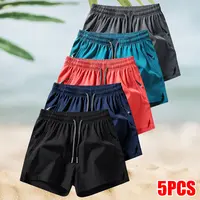 Men's 5-Pack Solid Breathable Fitness Shorts - Soft Stretch, Quick-Dry Elastic Men's Shorts, Drawstring Waist, Athleisure for Summer Gym Workouts, Outdoor Activities,summerwins,father'sdaygifts