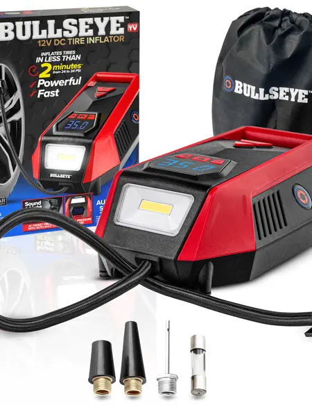 Bullseye 12V DC Tire Inflator - 150 PSI Handheld Tire Inflator with Digital Pressure Gauge, Sound and Light Alert