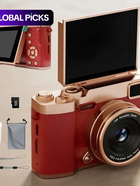Flip-Screen Retro Vintage Digital Camera for Teens, Cute Pocket Digital Camera with Filters, Entry-Level Beginner Digital Camera for Students with Memory Card, Perfect Gift for Christmas, Back to School and New Year #GLOBAL PICKS