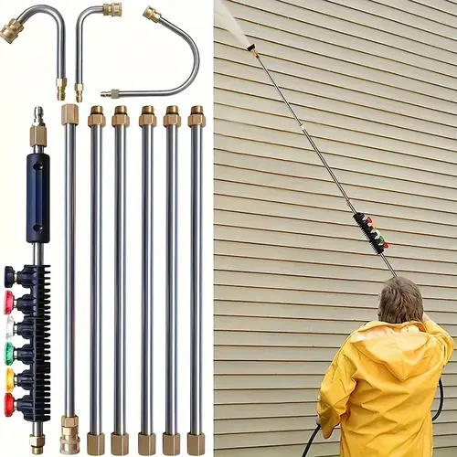 Pressure Washer Extension Wand 10 Pack Power Washer Lance with 5 Atomization Nozzle Tips 1 Gutter Cleaner Attachment Curved Rod for Gutter Roof Drainage Walls Cleaning#Summervibes