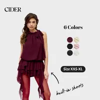 Cider Chiffon Mini Dress – Halter Neckline Ruffled Ruched Bowknot Sexy Elegant Women's Date Night Party Clubbing Gown, Y2K Retro Slim Fit Short Dress for Summer SummerWins Dealsforyou