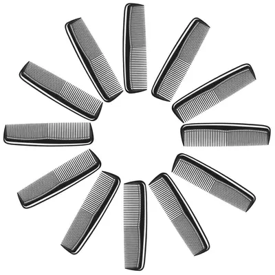 12 Pieces Pocket Hair Combs 5" Dual-Density Teeth for Short Hair Beards Mustaches & Sideburns Travel-Friendly Black Combs for Men & Women