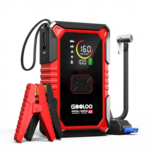 GOOLOO A5 Jump Starter with Air Compressor, 4000A Car Battery Jump Starter (All Gas/10.0L Diesel) with 160PSI Tire Inflator Auto-Off, 45W Output Power Bank, 12V.