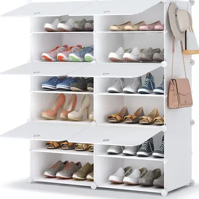 Large Capacity Shoe Rack, 6/8 Tier Plastic Shoe Organizer for 24–32 Pairs, Tall Shoe Storage for Hallway & Closet