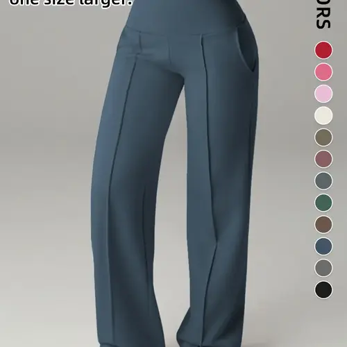 Women's Plain Loose Straight Leg Pants, Wide Leg High Waist Sporty Casual Sweatpants with Pockets, Daily Wear, Breathable Athleisure Bottoms, Athleisure Style Bottoms [Fits Small - Size Up Recommended]