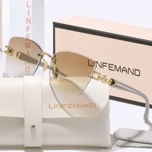 Linfemand Unisex Luxury Frameless Gradient High Quality Stylish UV400 Sunglasses, Unique Metal Craft Decorative Temples, Summer Party Gift, Trendy Sunglasses