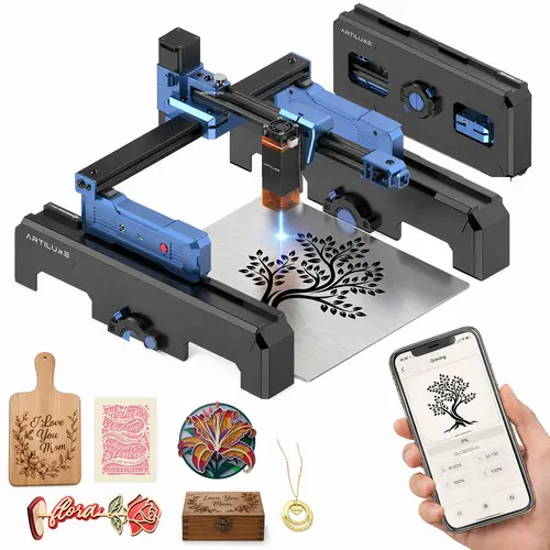 Artilume T1-P Portable Laser Engraving Machine, APP Control, 3s Quick Setup, Foldable Design with 8cm Height Extension, 200×150mm Work Area, Engraves Wood, Leather, Acrylic & Coated Metal, Beginner-Friendly DIY Tool for Personalized Gifts & Small Business