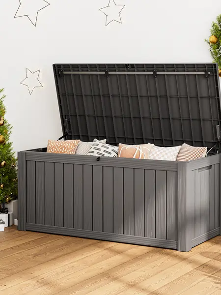 120 Gallon Outdoor Storage Box - Durable Waterproof Resin, Ideal for Patio, Garden, and Garage Organization.Summervibes