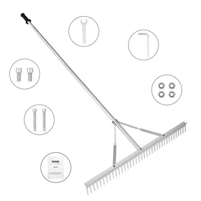 【fathersdaygift】VEVOR Landscape Rake,36" Head Aluminum Landscape RakeLake Weed Rake with 75" Long Handlefor Loosening SoilLawn CareWeeding LakeGardenPond, Leaf Rake, Durable Gardening Tools