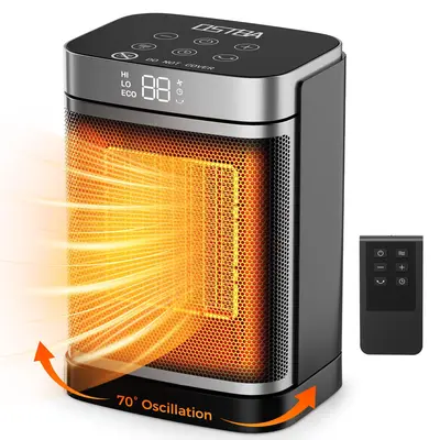 OSTBA Portable Electric Thermostat Heater, 1500W Ceramic Space Heater with 70° Oscillation, Remote Control & 24H Timer, Safe & Quiet Heater for Bedroom, Office, Desk, ETL Listed