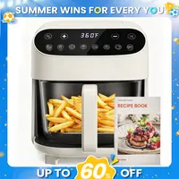 4.5 QT Glass Air Fryer - PFAS-Free & Dishwasher-Safe Basket, 8 Preset Touchscreen, 360° View Cooking, for Healthy Meals in Minutes - White
