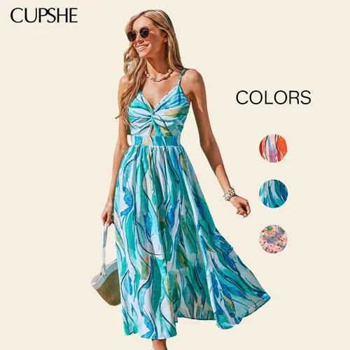 CUPSHE Women's Easy Radiance Abstract Print V-Neck Sleeveless Maxi Dress - Boho Clothes for Women, Boheme Coastal Casual Dresses, Beach Outfits, Summer Vacation Wear #DealsForYouDays,summeroutfits,vacationoutfits,beachoutfits