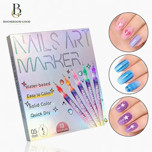 12-Color Nail Art Marker Set – Quick-Drying Acrylic Pens for DIY Manicures & Easy 3D Designs, Ideal for Beginners