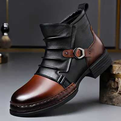 Men's New High-top Casual Shoes Fashionable Versatile Boots Two-tone Personality Trendy Casual Shoes Four Seasons Closed Footwear boots for men