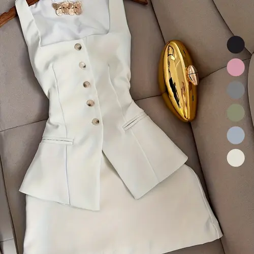 New Women's Short Skirt Two-Piece Set Matching Vest Top Sleeveless Elegant Aesthetic Minimalist Fitted Casual Fashion, Stylish Summer Outfit, Perfect for Daily Wear Womenswear