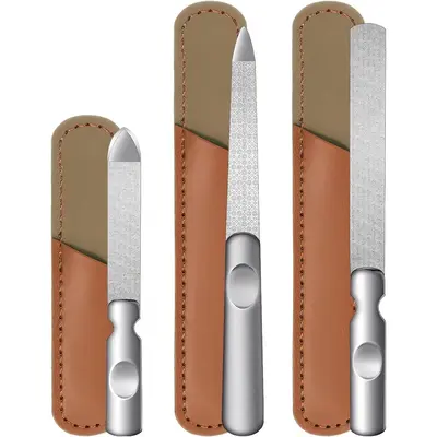 Premium Stainless Steel Nail File Set (3 Pcs) - Double-Sided Grit for Thick & Natural Nails, Ergonomic Handle, Ideal for Home & Salon Use, Compact & Handy Nail Grooming Tools
