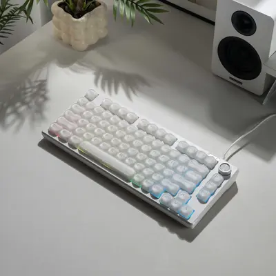 FURYCUBE IP75 75% Gaming Keyboard with Media Knob, RGB Backlit, 80 Keys PBT Gradient Side-Printed USB-C Mechanical Feel Keyboard for PC Mac PS4 Xbox, White/grey, Silent office keyboard, newyeargift