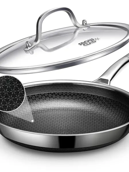 SNOWCLAD 12-Inch Nonstick Frying Pan with Lid – Hybrid Stainless Steel Skillet, Induction Compatible, Dishwasher Safe & PFOA Free summerwins