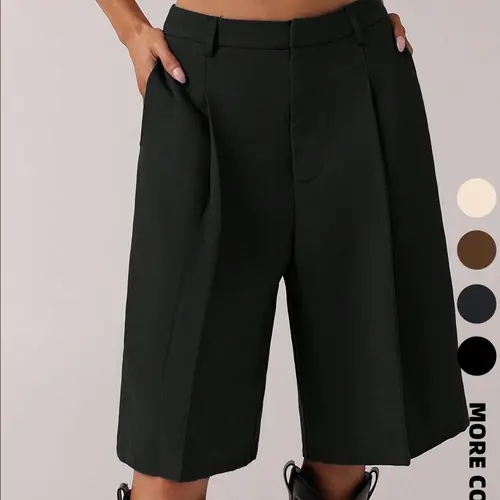 Women's Solid Color Simple Commuter Bermuda Shorts, All Seasons Business Casual Shorts, Stylish and Comfortable