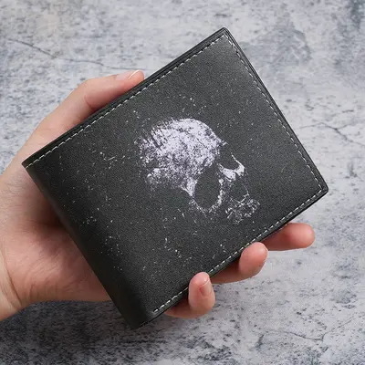 Men's Leather Bifold Wallet - Unisex Bat Skull Print, Retro Street Style, Compact Soft Leather Card Holder, Waterproof Coin Purse, Durable Men's Accessories, Foldover Fashion Compartmental Daily Use Wallet