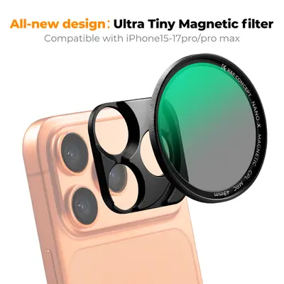 【DealsForYouDays】K&F CONCEPT Magnetic CPL Camera Lens Filter - Ultra Tiny Snap-On Portable Accessory for iPhone 17/16/15/14/13/12/11 Pro/ProMax, Samsung & Other Smartphone/Cellphone, Anti-Glare, Texture-Enhancing