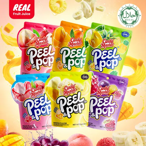 Candy Master Peel & Pop Peelable Gummy-6Fruity Football Sweets Flavors(Banana,Lychee,Grape,Peach,Mango,Pineapple)-Juicy& Chewyl Halal Certified |-ldea for Kids & Snack Lovers