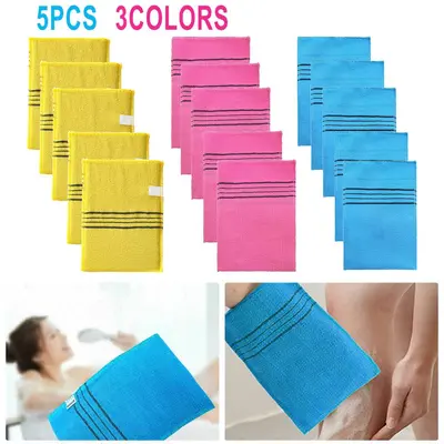 5Pcs Korean Coarse-Grain Exfoliating Shower Scrub Gloves - Adult Selfcare Body Scrubber, Portable Bathroom Accessory, Fashion Accessory for Skin Exfoliation, Accessories
