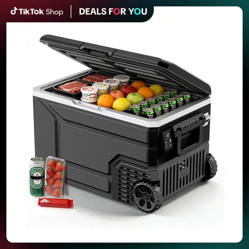 Kismile 12V Portable Refrigerator - 42/53/68QT Dual-Voltage 12V/24V DC Beverage Cooler with 2 Ways of Power Supplies, Dual Mode Switchable, Intuitive Display, -4°F to 68°F Freezer for Car, Camping