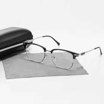 Men's Anti-Blue Light Semi-Rimless Browline Glasses - Lightweight Alloy Frames, Blue Light Blocking Lenses, Stylish Square Minimalist High-Quality Casual Eyewear, Accessory, Adult Gift, Glass Cleaner, Glasses Blue Light