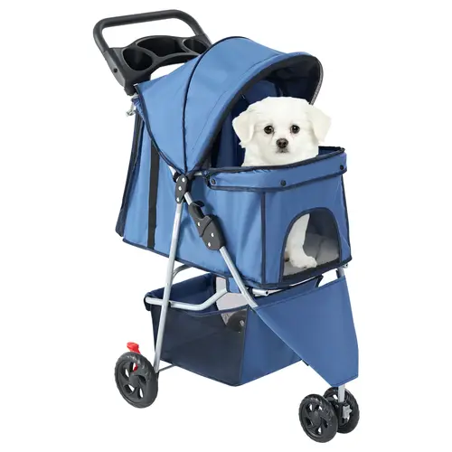 Sweetcrispy 3-Wheel Pet Stroller, Dog & Cat Carrier with Breathable Mesh Fabric, 11 lbs Lightweight Metal Frame, Waterproof Foldable Design, Storage Basket, Cup Holder, Carrier Bag for Daily Walks
