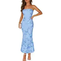 MEROKEETY Women's Floral Strapless Maxi Dress 2026 Summer Mesh Tube Bodycon Formal Wedding Guest Cocktail Party Long Dresses