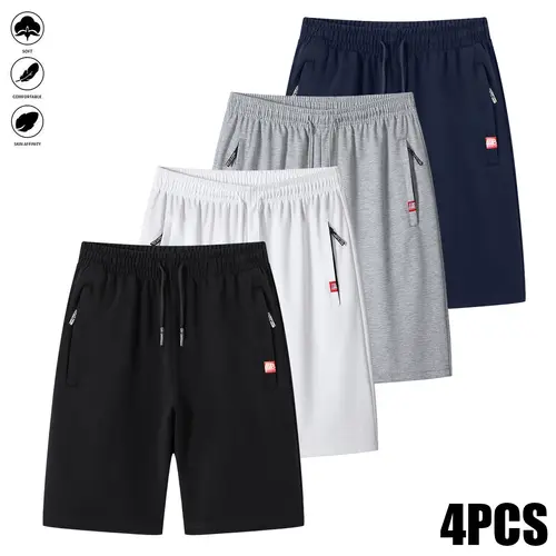 4-Piece Men's Casual Breathable Summer Sports Shorts with Pullstring and Zipper for Beach Outdoor Activities Cycling Daily Wear,summerwins,father'sdaygifts