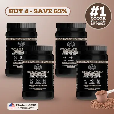 4 Bottles of Black Forest Supplements Cocoa Flavanols & Flavonoids | High Flavanol Cocoa Powder – 1200mg per Serving, 600mg Epicatechin – Supports Circulation, Energy, & Heart Health, High Flavanol Dark Chocolate Supplement