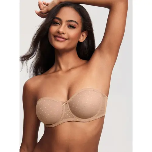 DOBREVA Mesh Strapless Bra Sheer Unlined See Through Underwire Bras Plus Size Womenswear