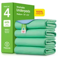 Improvia Washable Underpads 34"x36"Improvia Washable Underpads - Pack of 4 Reusable Heavy Absorbency Bed Protection Pads for Kids, Adults and Pets - Waterproof Leakproof Underpad for Bed, Couch, Sofa and Floor -  34 in x 36 in