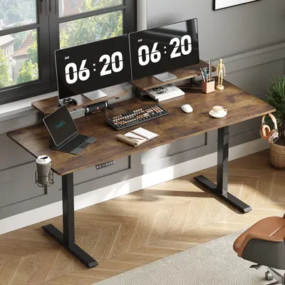 【DealsforYou】ONBRILL Durable Adjustable Gaming Desk - 71x24in Electric Standing Workstation with 2 Monitor Shelves, Memory Controller, Adjustable Desk Mount, 28-46in Height, Assembly Required, Man Cave Office Furniture