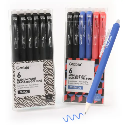 Grabie Medium Point Retractable Erasable Gel Pen Set (6-Pack) - Reusable Ink Pens for College & Elegant Students, Note Taking Tools by DealsForYouDays, Reusable Pen